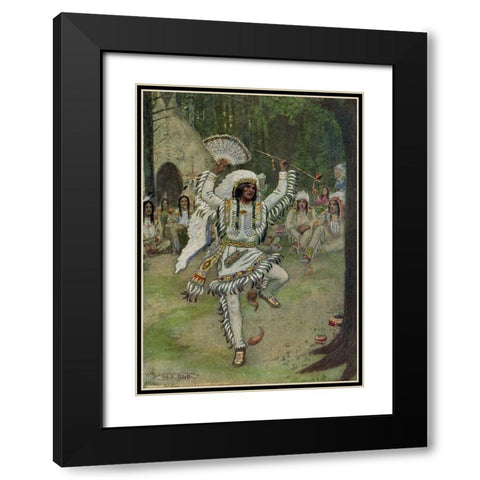 He began his mystic dances from Story of Hiawatha 1910 Black Modern Wood Framed Art Print with Double Matting by Kirk, Maria