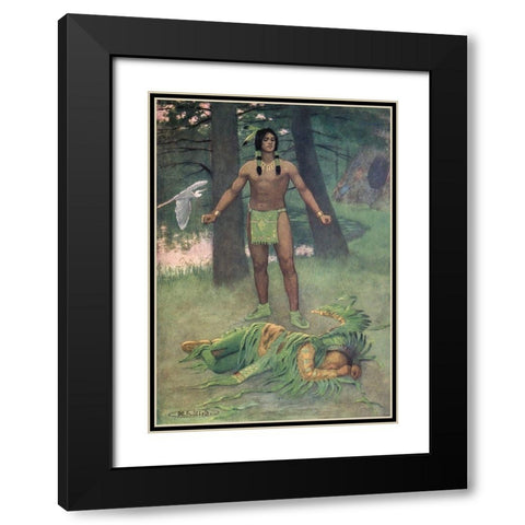 He lay there dead from Story of Hiawatha 1910 Black Modern Wood Framed Art Print with Double Matting by Kirk, Maria