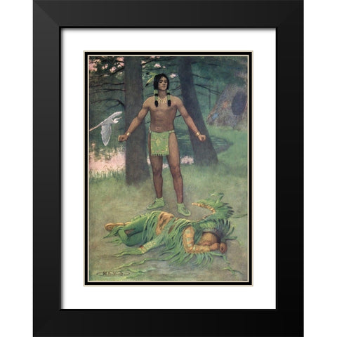 He lay there dead from Story of Hiawatha 1910 Black Modern Wood Framed Art Print with Double Matting by Kirk, Maria