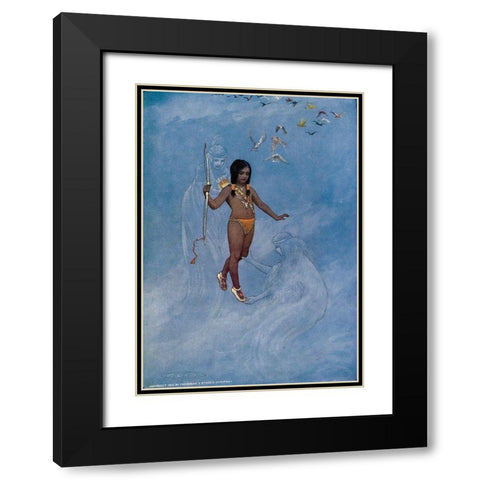 He was held by unseen hands from Story of Hiawatha 1910 Black Modern Wood Framed Art Print with Double Matting by Kirk, Maria