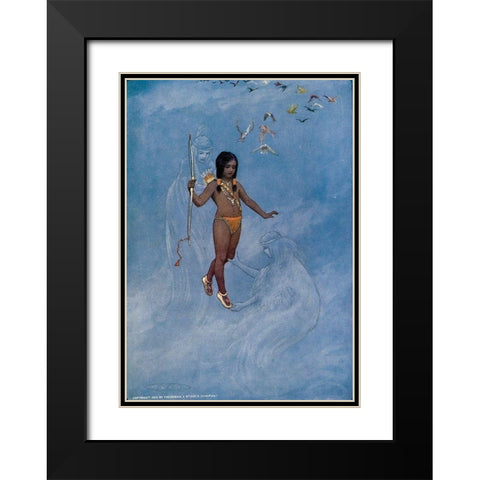 He was held by unseen hands from Story of Hiawatha 1910 Black Modern Wood Framed Art Print with Double Matting by Kirk, Maria