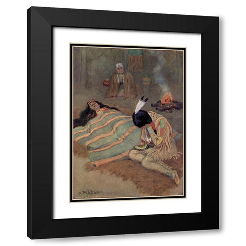 Seven long days and nights he sat there from Story of Hiawatha 1910 Black Modern Wood Framed Art Print with Double Matting by Kirk, Maria