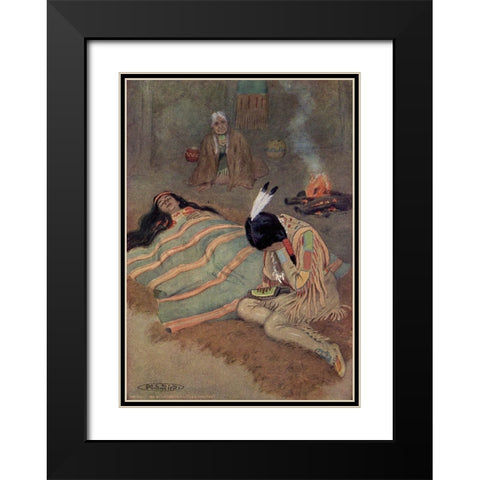 Seven long days and nights he sat there from Story of Hiawatha 1910 Black Modern Wood Framed Art Print with Double Matting by Kirk, Maria