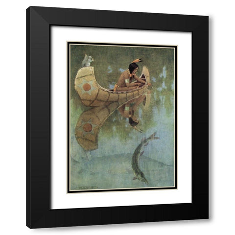 Take my bait oh king of fishes from Story of Hiawatha 1910 Black Modern Wood Framed Art Print with Double Matting by Kirk, Maria