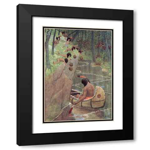 They hurled down pinecones from Story of Hiawatha 1910 Black Modern Wood Framed Art Print with Double Matting by Kirk, Maria