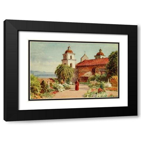 The Cemetery-Santa Barbara Mission-California 1914 Black Modern Wood Framed Art Print with Double Matting by Palmer, Sutton