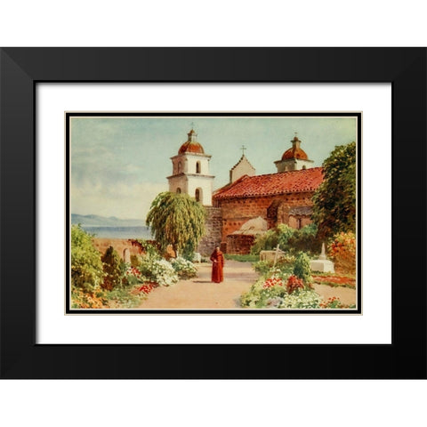 The Cemetery-Santa Barbara Mission-California 1914 Black Modern Wood Framed Art Print with Double Matting by Palmer, Sutton