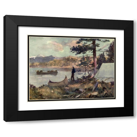 A Sportmans Camp Black Modern Wood Framed Art Print with Double Matting by Canadian Pacific Railway
