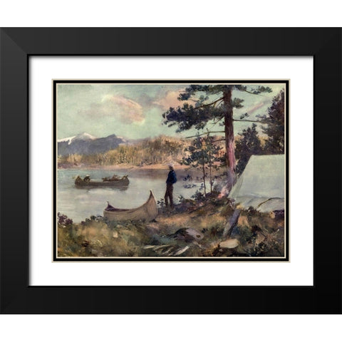 A Sportmans Camp Black Modern Wood Framed Art Print with Double Matting by Canadian Pacific Railway