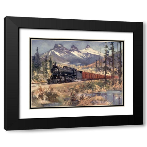 Three Sisters-Rockies Black Modern Wood Framed Art Print with Double Matting by Canadian Pacific Railway