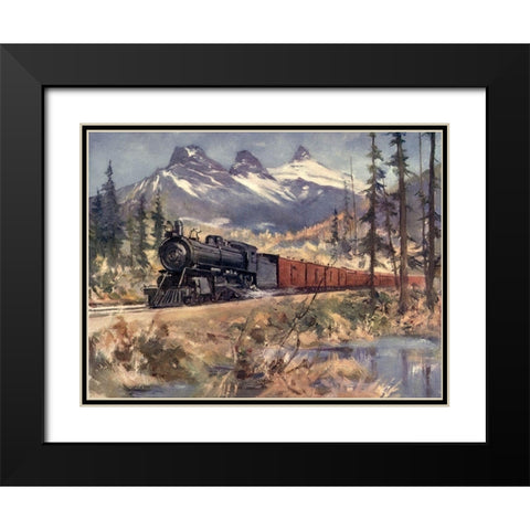 Three Sisters-Rockies Black Modern Wood Framed Art Print with Double Matting by Canadian Pacific Railway