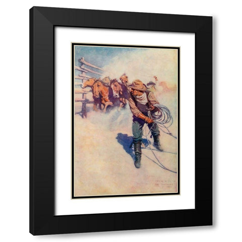 A day with the round up Black Modern Wood Framed Art Print with Double Matting by Wyeth, Newell