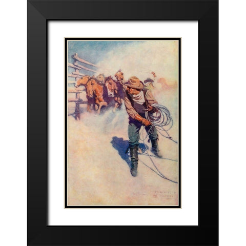 A day with the round up Black Modern Wood Framed Art Print with Double Matting by Wyeth, Newell