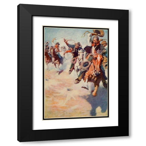 The wild race for dinner Black Modern Wood Framed Art Print with Double Matting by Wyeth, Newell