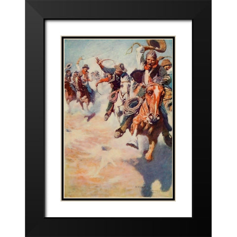 The wild race for dinner Black Modern Wood Framed Art Print with Double Matting by Wyeth, Newell