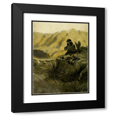 Navajo herder in the foothills Black Modern Wood Framed Art Print with Double Matting by Wyeth, Newell