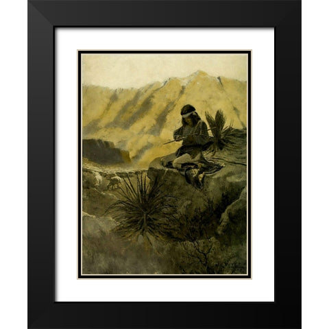Navajo herder in the foothills Black Modern Wood Framed Art Print with Double Matting by Wyeth, Newell