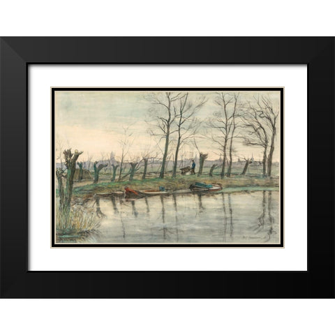 Amsterdam Skyline Viewed from the West Black Modern Wood Framed Art Print with Double Matting by Mondrian, Piet