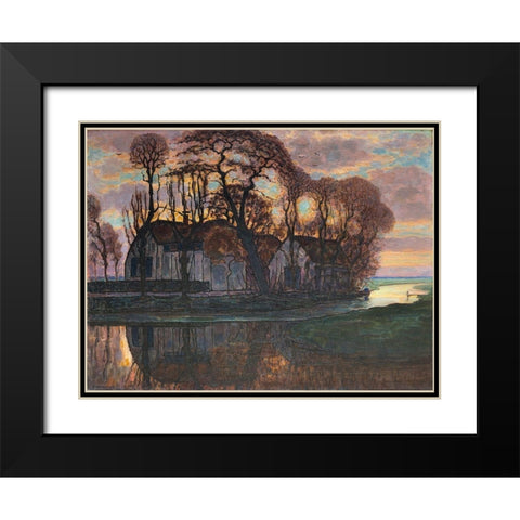 Farm Near Duivendrecht-in the Evening Black Modern Wood Framed Art Print with Double Matting by Mondrian, Piet