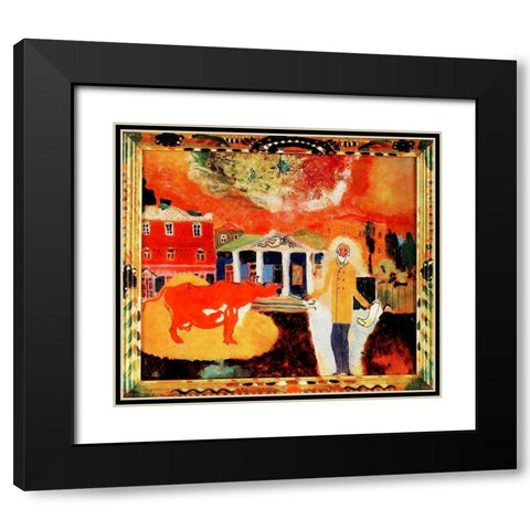 Cow in Moscow 1912 Black Modern Wood Framed Art Print with Double Matting by Kandinsky, Wassily