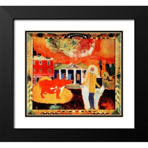 Cow in Moscow 1912 Black Modern Wood Framed Art Print with Double Matting by Kandinsky, Wassily