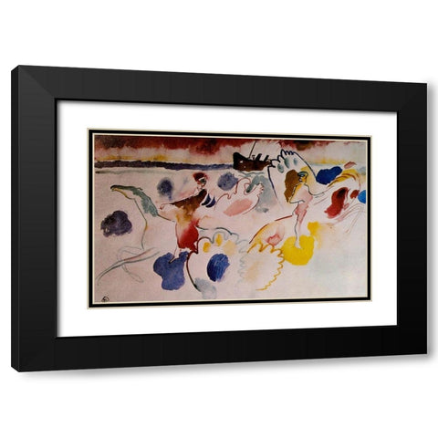 Horsemen on the shore c.1910 Black Modern Wood Framed Art Print with Double Matting by Kandinsky, Wassily