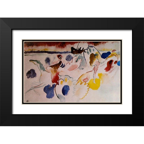 Horsemen on the shore c.1910 Black Modern Wood Framed Art Print with Double Matting by Kandinsky, Wassily