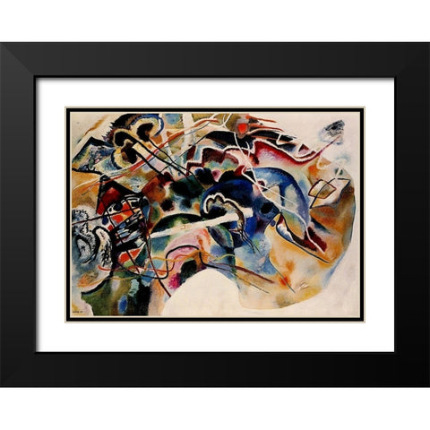 Painting with White Border 1913 Black Modern Wood Framed Art Print with Double Matting by Kandinsky, Wassily