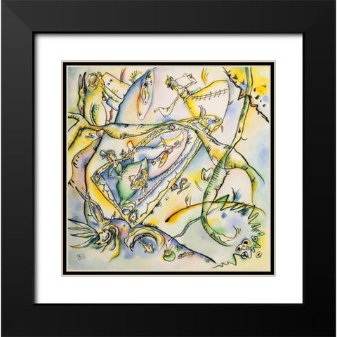 Picnic 1916 Black Modern Wood Framed Art Print with Double Matting by Kandinsky, Wassily