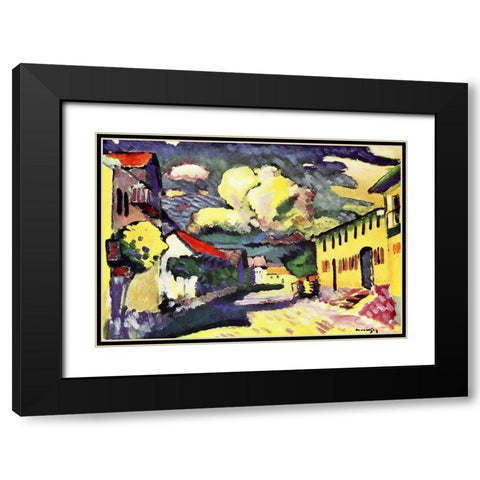 Village Street Black Modern Wood Framed Art Print with Double Matting by Kandinsky, Wassily