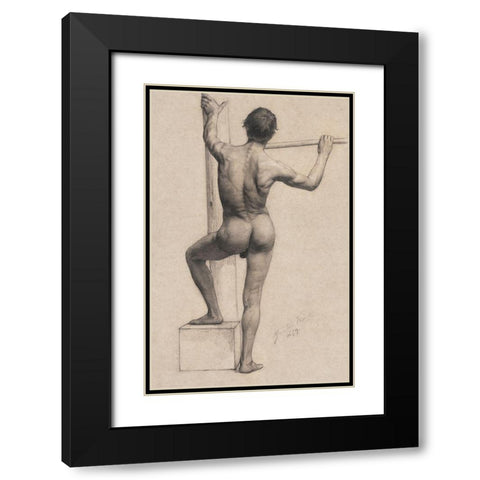 Male Nude with Left Foot on a Pedestal Black Modern Wood Framed Art Print with Double Matting by Klimt, Gustav