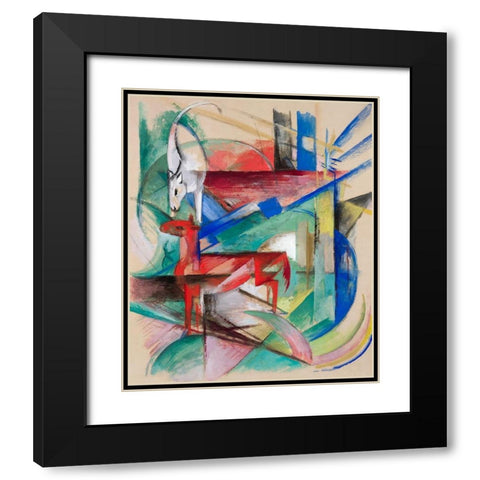Landscape with Animals Black Modern Wood Framed Art Print with Double Matting by Marc, Franz