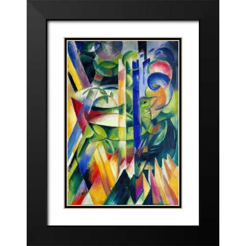 The Little Mountain Goats Black Modern Wood Framed Art Print with Double Matting by Marc, Franz