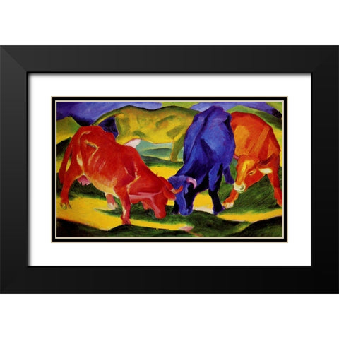 Cows Black Modern Wood Framed Art Print with Double Matting by Marc, Franz