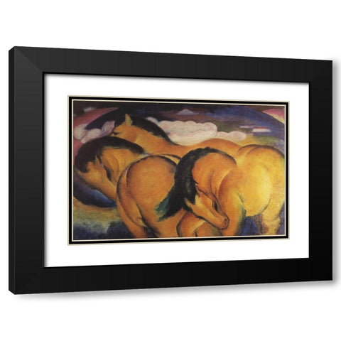 Little Yellow Horses Black Modern Wood Framed Art Print with Double Matting by Marc, Franz
