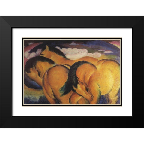 Little Yellow Horses Black Modern Wood Framed Art Print with Double Matting by Marc, Franz