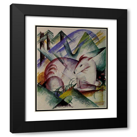 Red Deer Black Modern Wood Framed Art Print with Double Matting by Marc, Franz