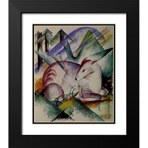 Red Deer Black Modern Wood Framed Art Print with Double Matting by Marc, Franz