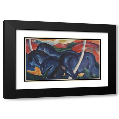 The Blue Horses Black Modern Wood Framed Art Print with Double Matting by Marc, Franz