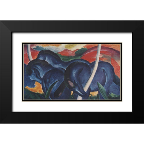 The Blue Horses Black Modern Wood Framed Art Print with Double Matting by Marc, Franz