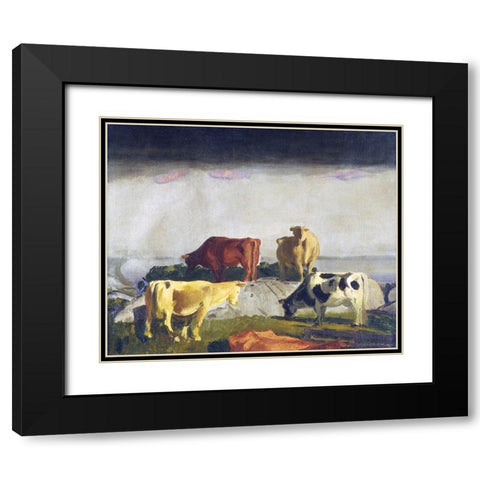 Five Cows Black Modern Wood Framed Art Print with Double Matting by Bellows, George