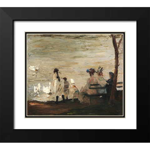 Swans in Central Park Black Modern Wood Framed Art Print with Double Matting by Bellows, George
