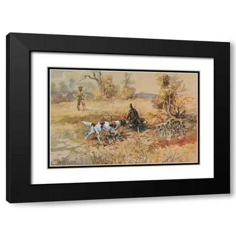 Huntsman and Dogs Black Modern Wood Framed Art Print with Double Matting by Russell, Charles Marion