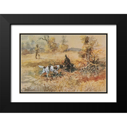 Huntsman and Dogs Black Modern Wood Framed Art Print with Double Matting by Russell, Charles Marion