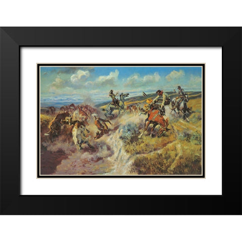 Tight Dally and a Loose Latigo Black Modern Wood Framed Art Print with Double Matting by Russell, Charles Marion