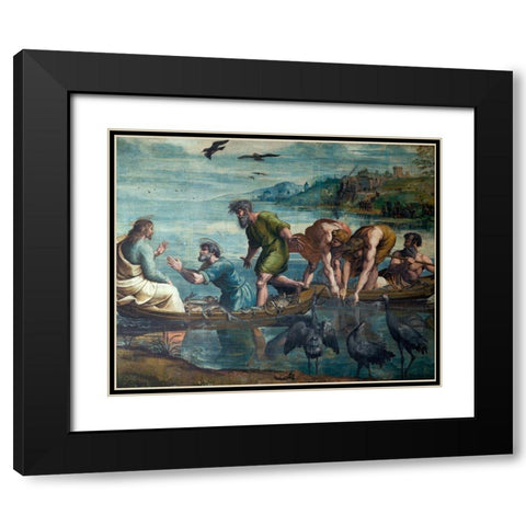 The Miraculous Draft of Fishes Black Modern Wood Framed Art Print with Double Matting by Raphael