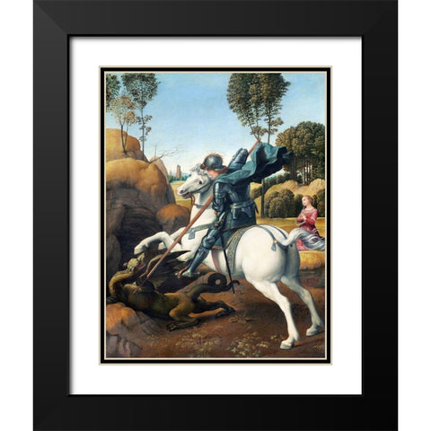 Saint George and the Dragon Black Modern Wood Framed Art Print with Double Matting by Raphael