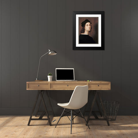 Self-portrait 1506 Black Modern Wood Framed Art Print with Double Matting by Raphael