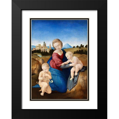 Madonna and Child with the Infant Saint John Black Modern Wood Framed Art Print with Double Matting by Raphael