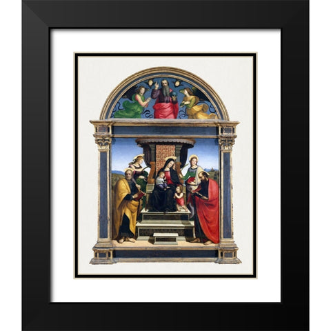 Madonna and Child Enthroned with Saints Black Modern Wood Framed Art Print with Double Matting by Raphael